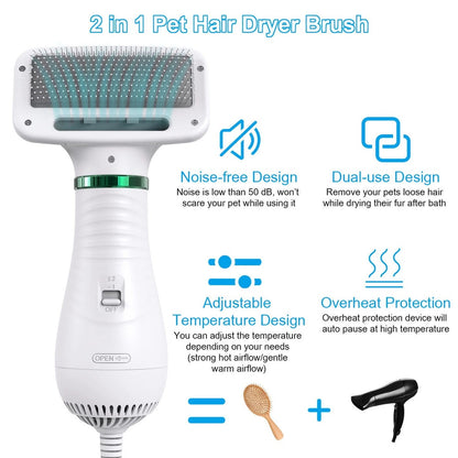 2-in-1 Dog Hair Dryer & Comb — Quiet, Fast Grooming