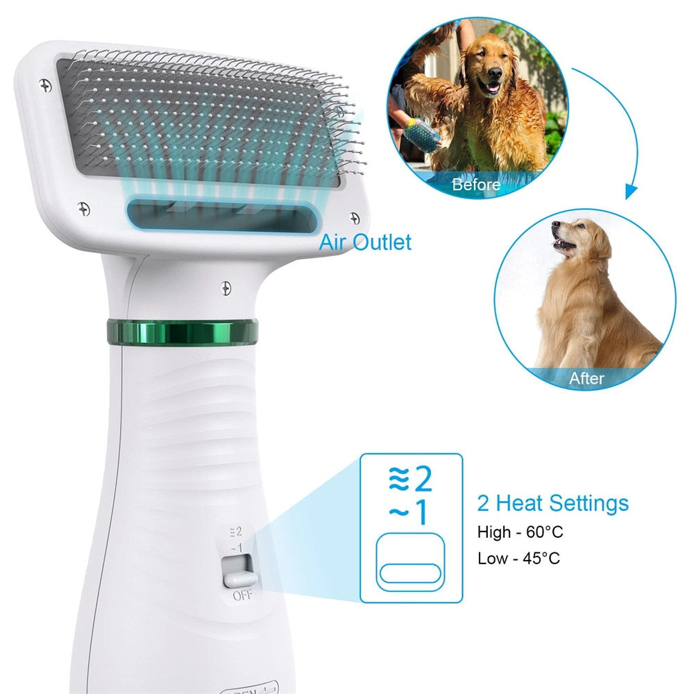 2-in-1 Dog Hair Dryer & Comb — Quiet, Fast Grooming